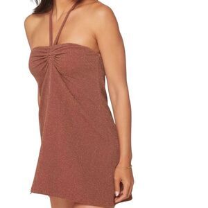NWT Andie Waikiki Swim Cover Dress L Lurex Rib Mocha Beachwear Vacation